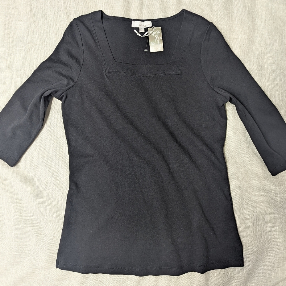 NWT Lucy & Laurel Black Square Neck 3/4 Sleeve Top 1X